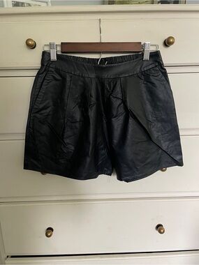 CeCe Black Faux Leather High-Waist Shorts with Elastic Waistband